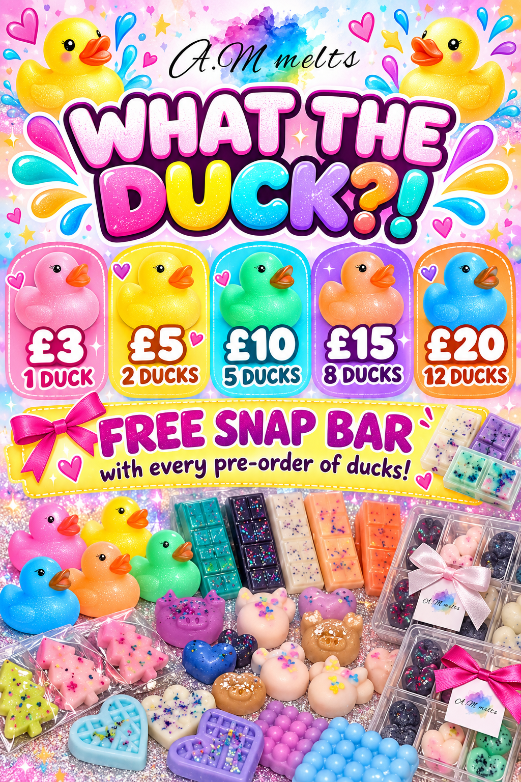 What The Duck promotion showing duck bundle prices and a free snap bar